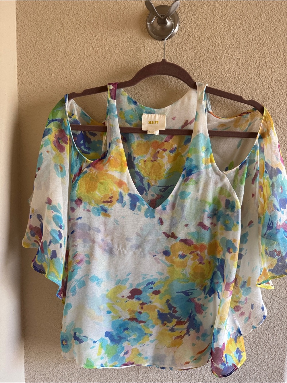 Maeve Multicolor Watercolor Floral Cold-Shoulder Blouse